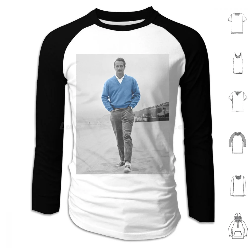 Paul Newman In A Blue Sweater Hoodies Long Sleeve Paul Newman Actor Cinema Hollywood Usa White Black Blue Black And