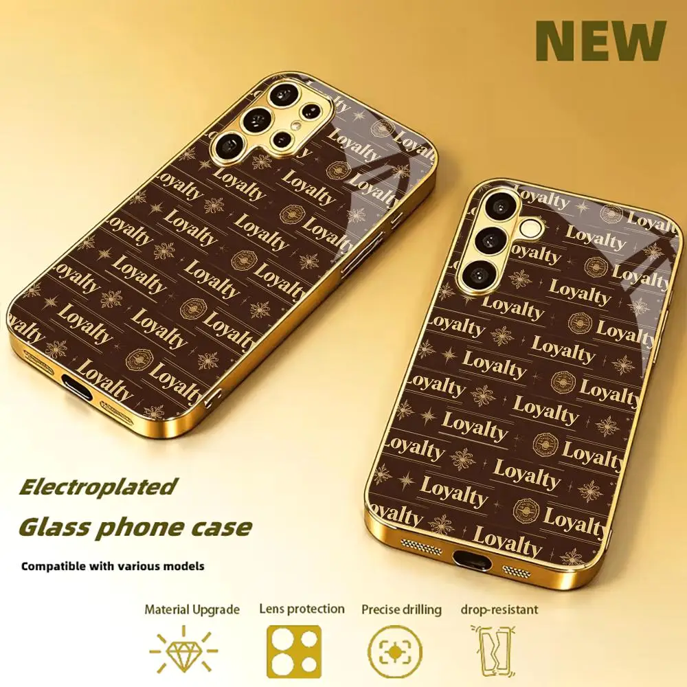 Loyalty Retro Gold High-end Glass TPU QHD phone case for Samsung Galaxy S26 S25 S24 S23 S22 S21 FE,Ultra,Plus Dropresistant