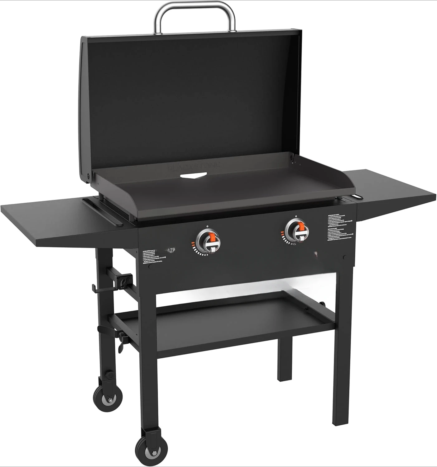 1883 Original 28” Griddle with Integrated Protective Hood and Counter Height Side Shelves, Powder Coated Steel, Black