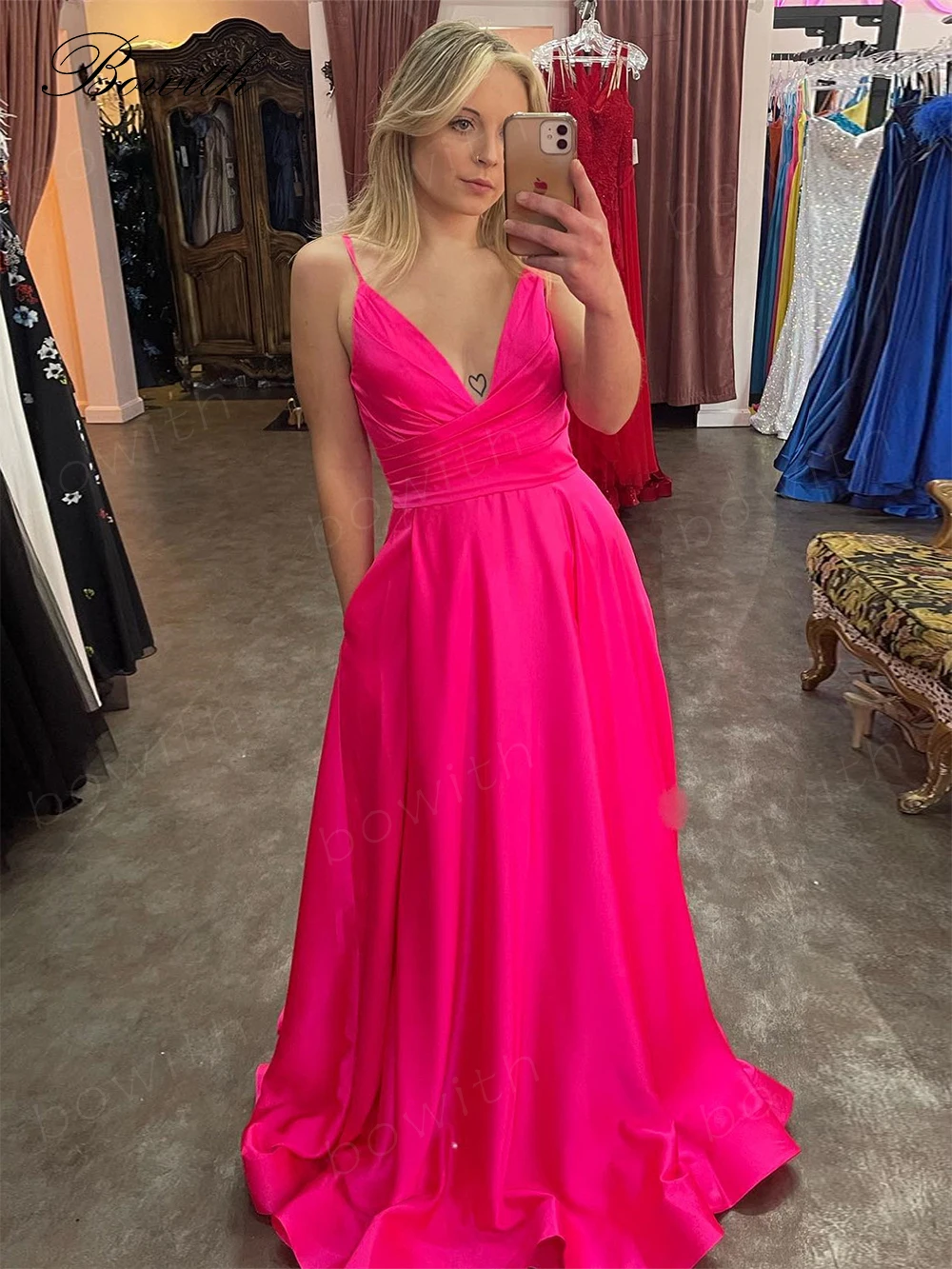 

Bowith Fuchsia Party Dress Elegant Evening Dress for Women A Line Formal Occasion Dress with High Slit vestido de noche