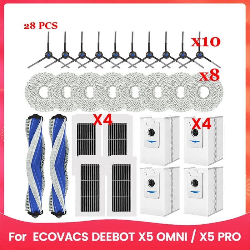 ABFA-Para ECOVACS DEEBOOT X5 OMNI / X5 PRO Robô Aspirador de pó Escova lateral principal Filtro Hepa Mop Pano Sacos de pó Acessórios