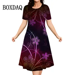Summer Elegant Ladies New Dresses Fashion Street Round Neck Short Sleeve Dress Women Casual 3D Print Loose Plus Size Female 2024