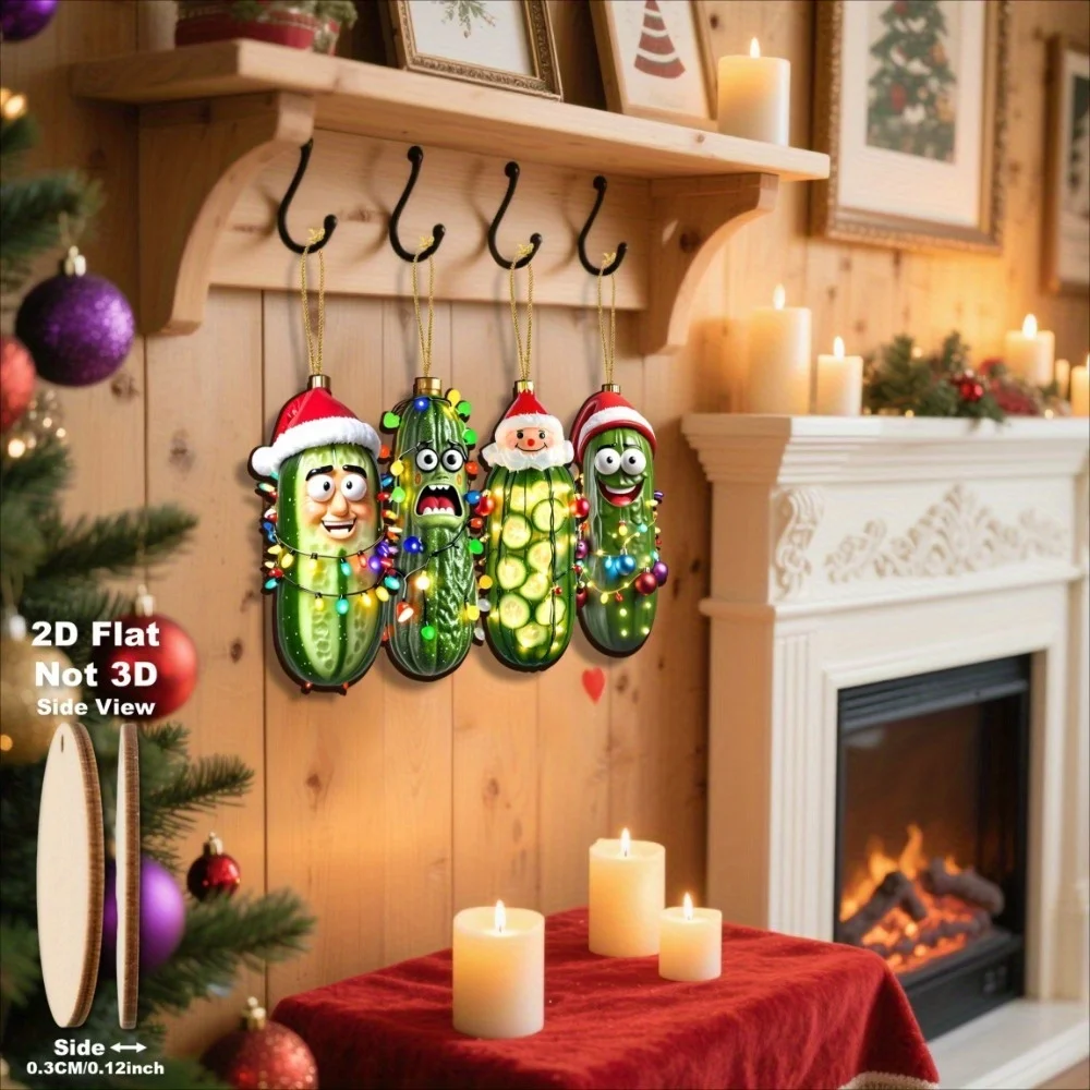12 قطعة عيد الميلاد مخلل الخيار قبعة عيد الميلاد مخلل الخضار الديكور 2D الاكريليك شقة ديكور شجرة عيد الميلاد ديكور معلق