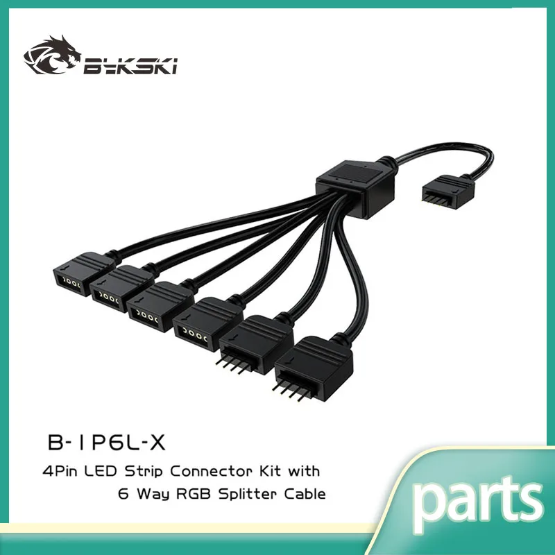 Bykski B-1P6L-X , RGB 1 To 6 Sync Extension Cable, 12V 4pin, Expansion Hub For Lighting Products Synchronize To Motherboard