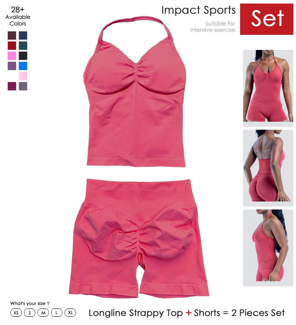 

Yoga 2 Pieces Gym Set Women Backless Halter Tops High Waist Seamless Shorts Gym Suit Fitness Sports Bras Sportswear Workout Sets