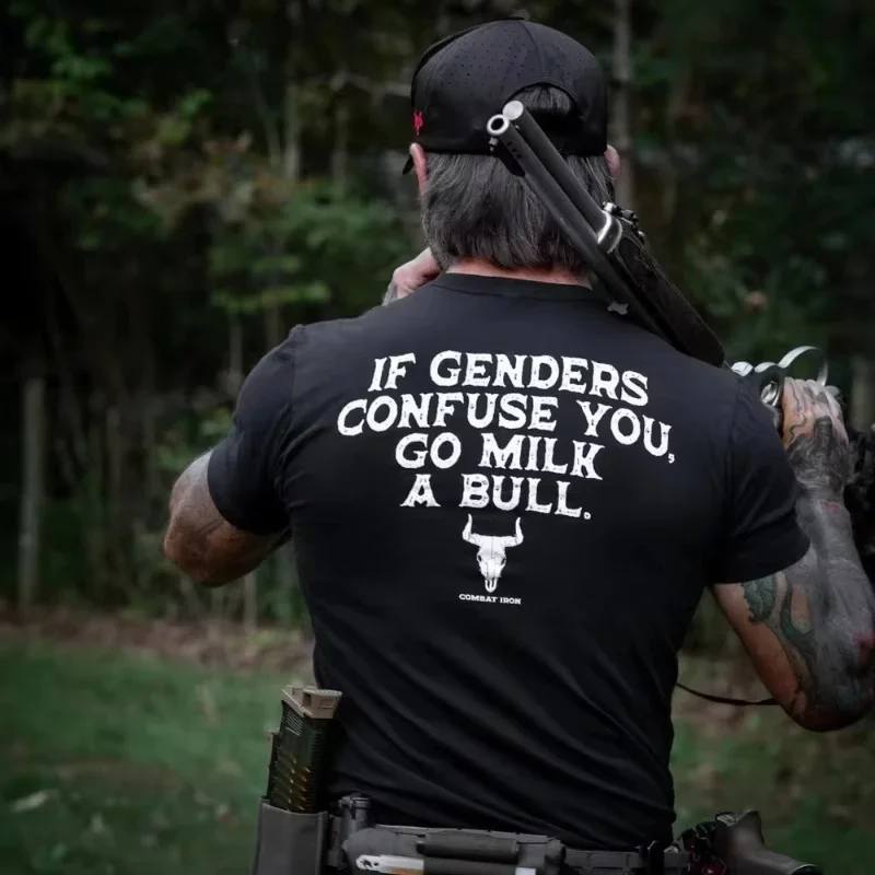 If Genders Confuse You Go Milk A Bull Men's Fashion T-Shirt Letters Print Sarcastic Saying Tee Summer Fashion Short Sleeve Kids
