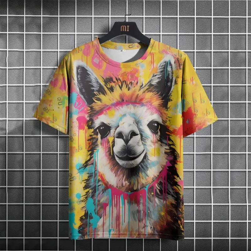 

3D Printed Monkey Tiger Alpaca T Shirt For Men Fun Animal Pattern Tees Summer O-Neck Short Sleeve Tops Street Loose T-shirts