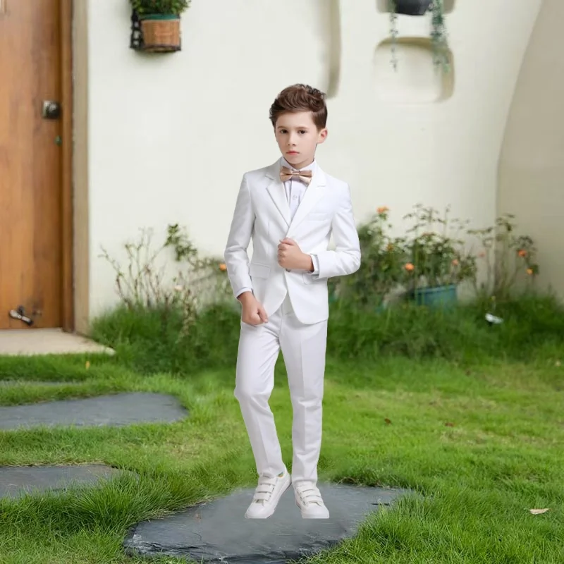 

Формальный костюм для мальчиков на свадьбу, детская вечеринка, белые пиджаки, брюки, детский костюм для крещения, комплект смокингов для церемонии подростков