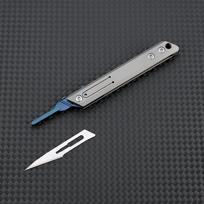 Mini Titanium Alloy Scalpel Utility Cutter, Portable EDC Replaceable Surgical Blade Keychain Knife For Unboxing DIY Craft Carvin