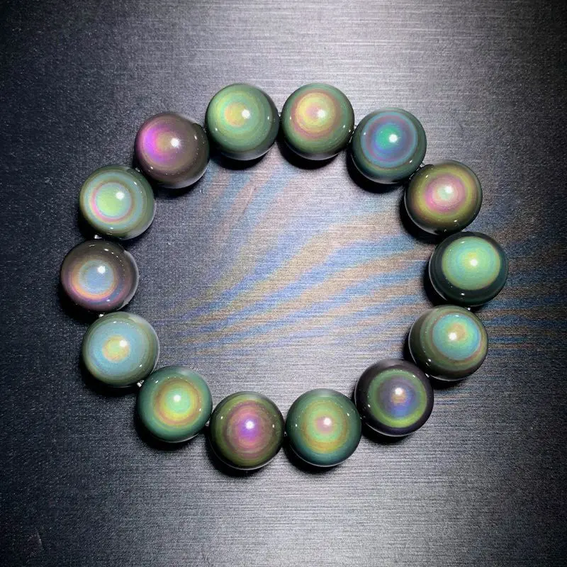 Handmade Natural Obsidian Bracelet Couple Unisex Bracelet Full Moon Rainbow Eye Starry Natural Colorful Obsidian Beads Bracelet