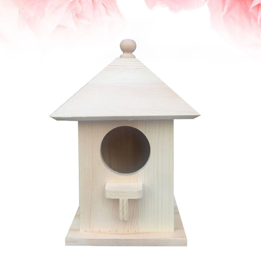 

1pc Wooden Bird House Durable Natural Feeder For Small Medium Birds Garden Decoration Easy Hanging Pet Cage Nesting Box
