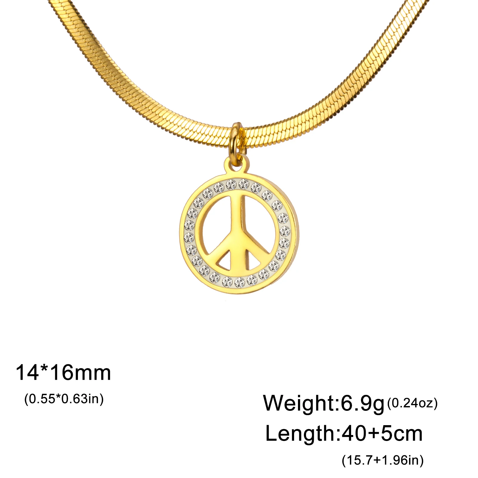 COOLTIME Edelstahl Frieden Symbol Halskette für Frauen Mode Runde Zirkon Kette Anhänger Amulett Schmuck Geschenk Großhandel – Detail 17