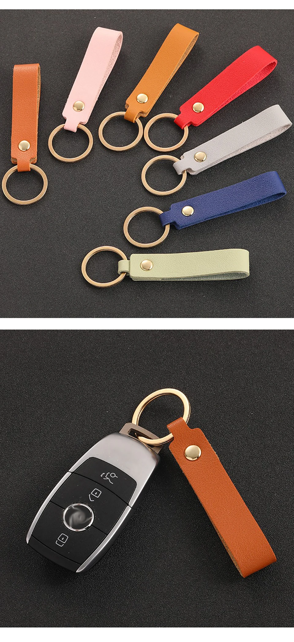 1/100pcs 8Color PU Leather Keychain Business Gift Suitable for Men and Women Car Key Strap Waist Wallet Keychains and Keyrings