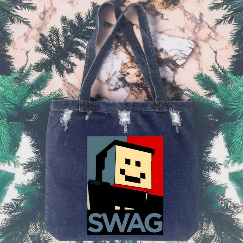 

Quackity duck Merch Casual Simplicity Large Shoulder Bags Women High Capacity Shopping bag Crossed Body Denim Bag