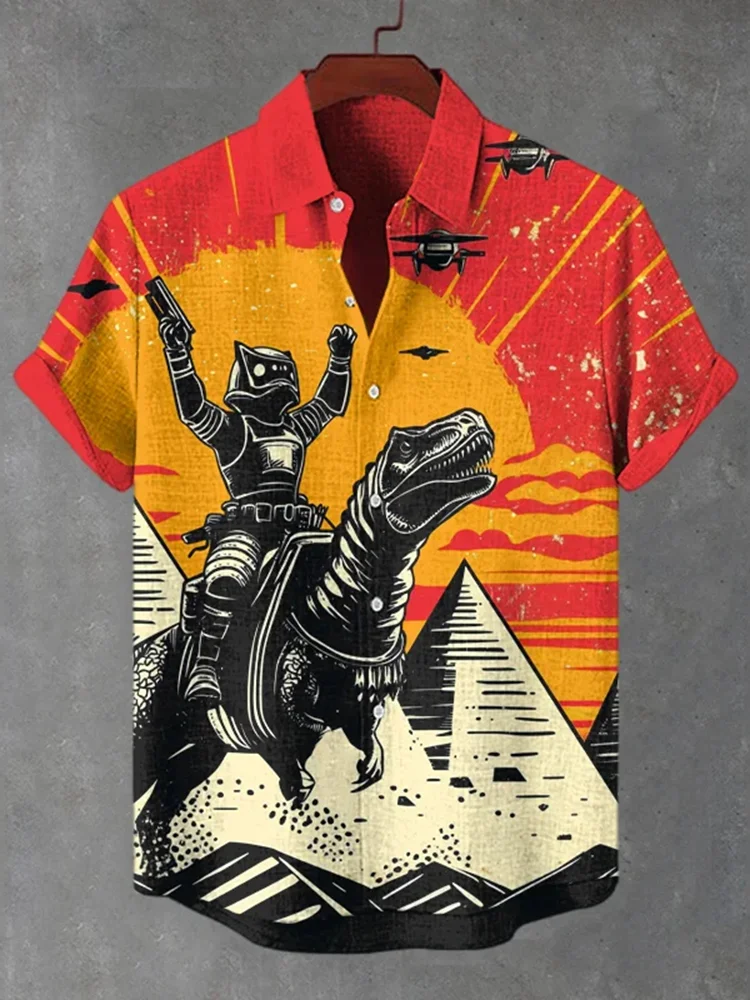 

Модные винтажные рубашки с 3D-принтом в японском стиле: коты, динозавры, для пляжных вечеринок, гавайские рубашки унисекс с коротким рукавом, 2026