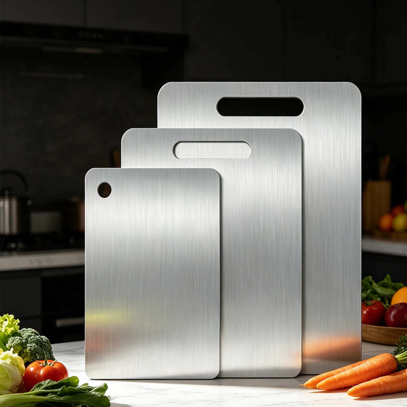 Stainless Steel Kitchen Cutting Board Set Double-Sided Chopping Serving Board for Meat Vegetables Cheese Durable Cutting Board
