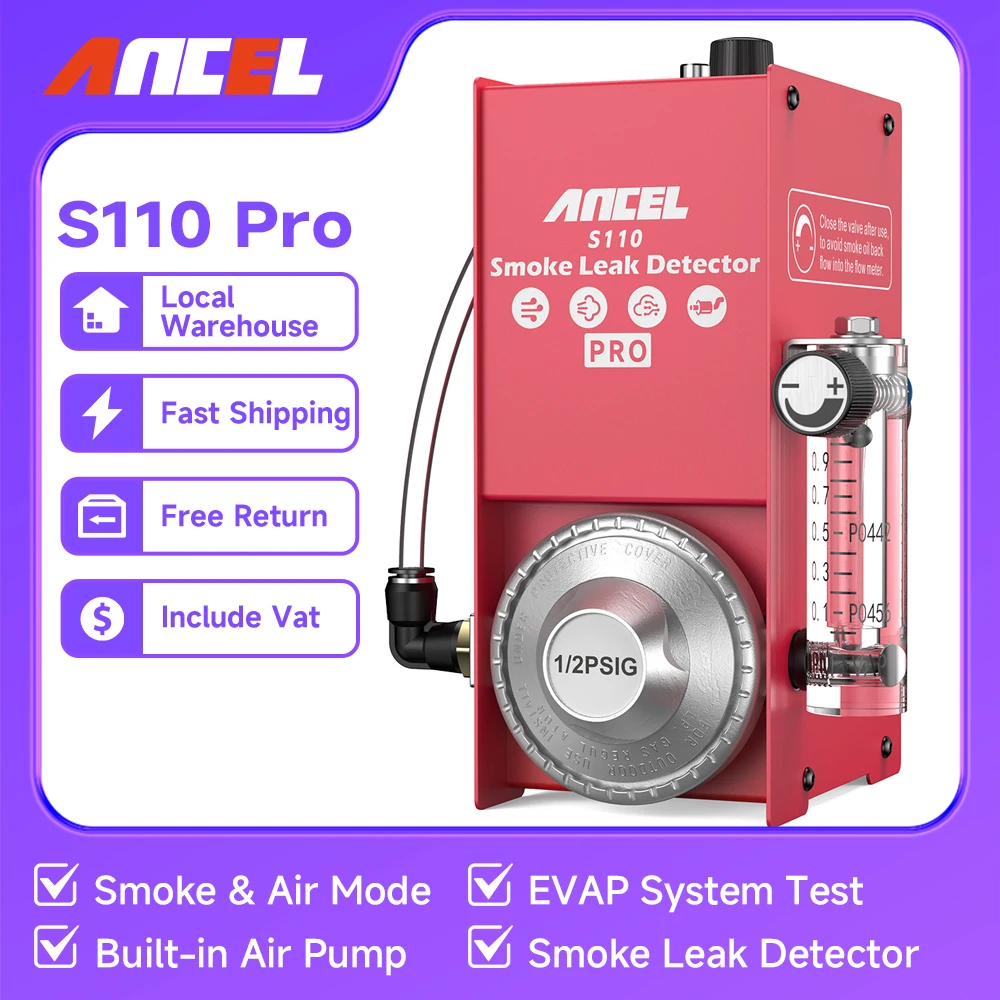 ANCEL S110 PRO Car Smoke Leak Detector 12V Automotive Build-in Air Pump EVAP Leakage Gas Leakage Locator Oil Pipe Generator Tool