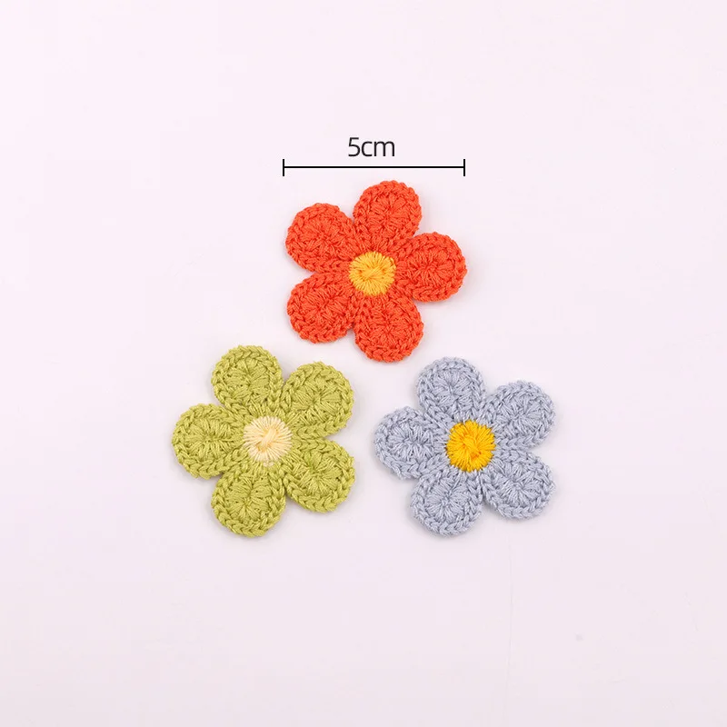 100pcs/Lot Sew-on 5cm Knit Flower Embroidery Patch Brooch Hairpin Underwear Clothing Decoration Accessory Craft diy Applique