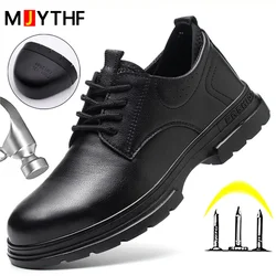 Cow Leather Male Safety Shoes Genuine Leather Work Shoes Puncture-Proof Indestructible Shoes Waterproof Protective Shoes Boots