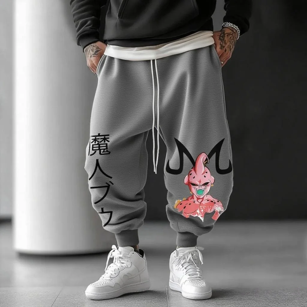 Majin buu conjunto de calças com capuz anime algodão solto ajuste unisex impressão gráfica streetwear moletom casual corredores personagem dos desenhos animados