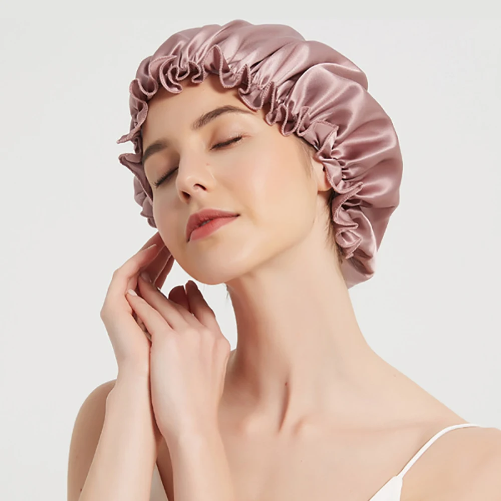 100% Pure Mulberry Silk Night Sleeping Cap Bonnet Hats for Women Headband With Elastics Ties Headwrap Bandana Hair Accessories