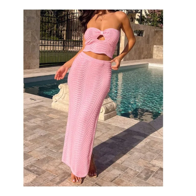 

2026 Spring/Summer Knitted Women's Vest Top Spice Girl Hip Bag Skirt Set