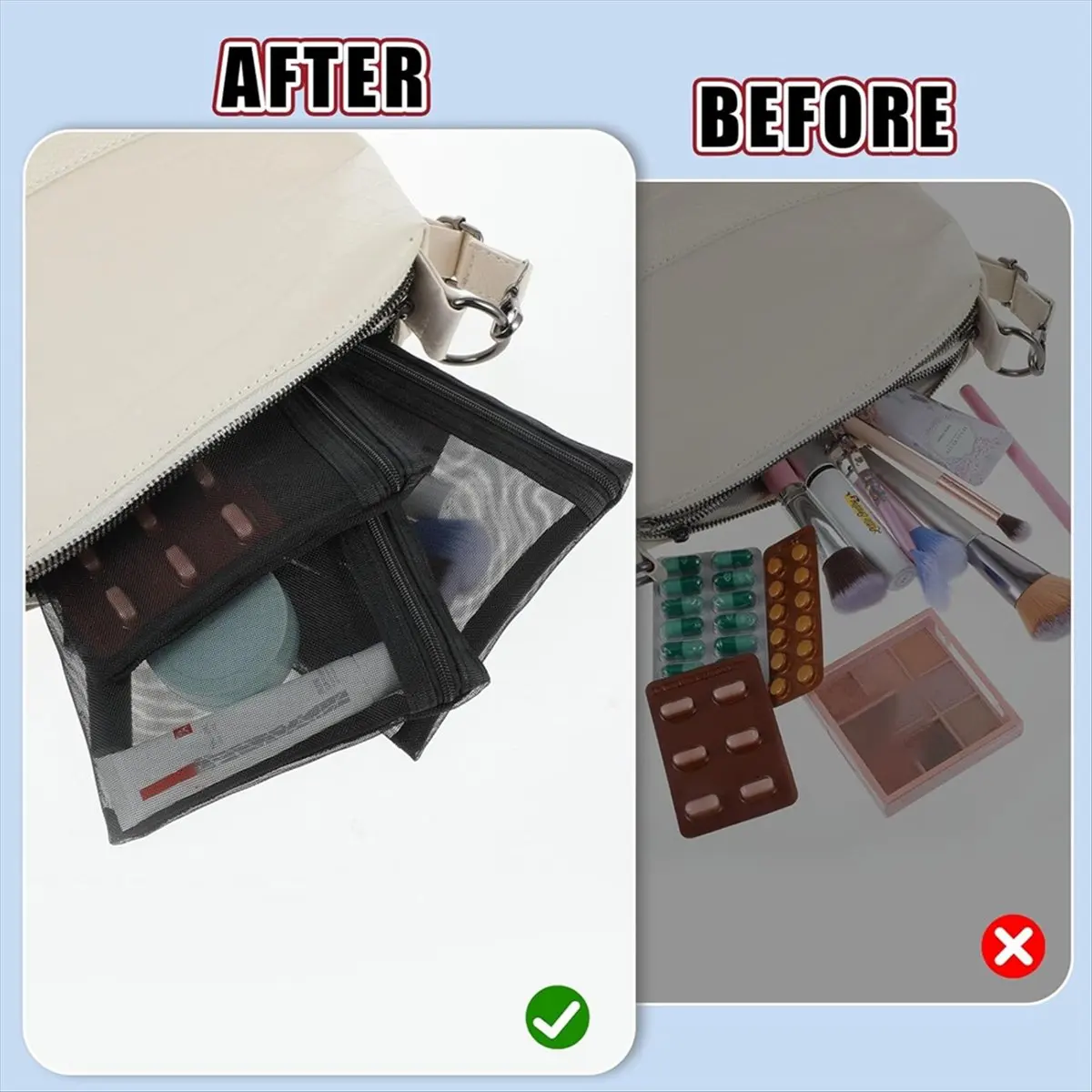 กระเป๋าซิปตาข่ายขนาดเล็ก ABQR 4 ชิ้น, กระเป๋าซิปตาข่าย, กระเป๋าซิปขนาดเล็ก, กระเป๋าซิปไนลอน, กระเป๋าเครื่องสำอางตาข่ายสำหรับใช้ในบ้านและสำนักงาน