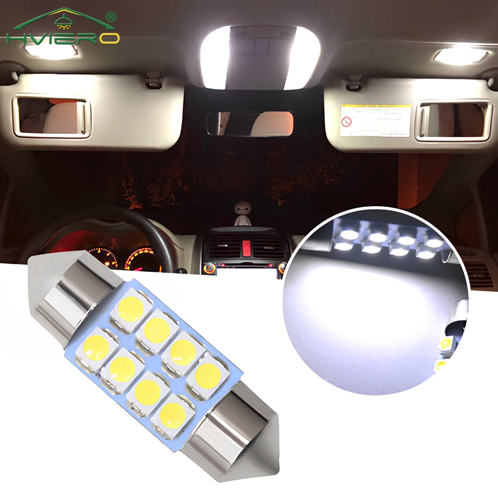 2X 31mm 36mm 39mm 41mm DC12V T10 White 3528 8SMD Reading Lights LED Festoon Dome Door Lamp Decorating Tail Bulb Double Pointed