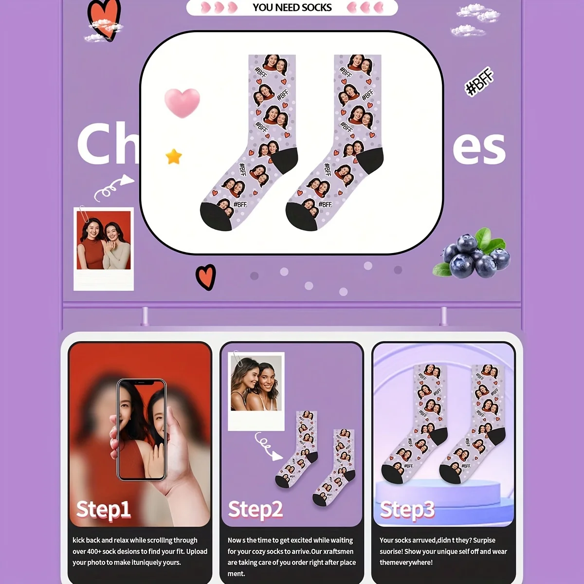 1 pair of personalized face women's mid length socks, customized personalized socks for beautiful women with photos, interesting