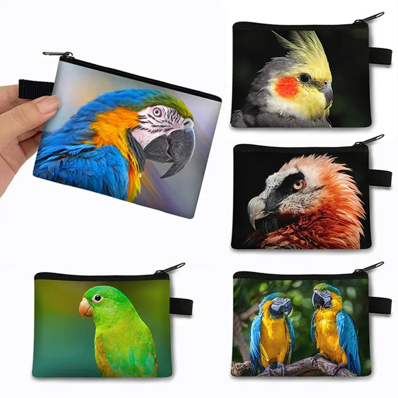 Cute Parrot Bird Print Coin Purse Conure Cockatiel Scarlet Macaw Birds Credit Card Holder Coin Money Bag Boys Girls Wallet Gift