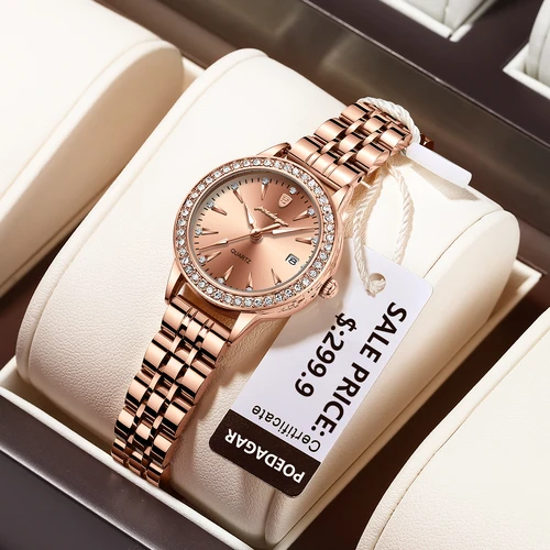 Imagen 2 del producto POEDAGAR, reloj informal de lujo para mujer, reloj resistente al agua con fecha para mujer, relojes de cuarzo elegantes con diamantes para mujer, reloj sencillo para mujer