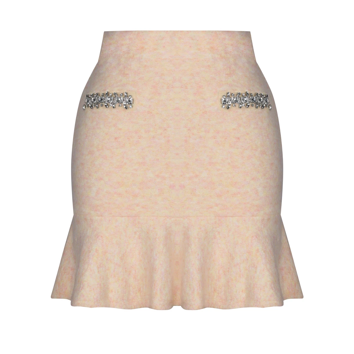 Spring And Autumn New Fashion Cashmere Knitted Nail Drill Round Neck Long Sleeve Woolen Cardigan Top+Hip Wrapping Half Skirt