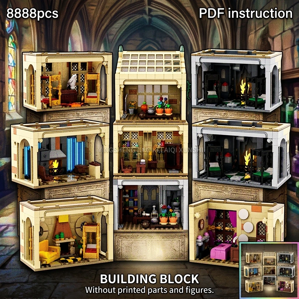 Boarding School Building Blocks Modular Gothic Castle Dormitory Library Diorama Adult Desk Decor MOC Classic British