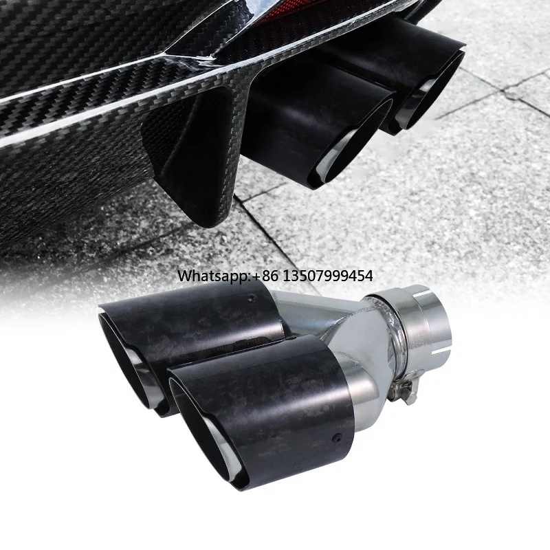 

Universal Car Exhaust Tip for High Quality SS304 Silver+Forged Carbon Muffler Exhaust Pipe Dual Tail Pipe