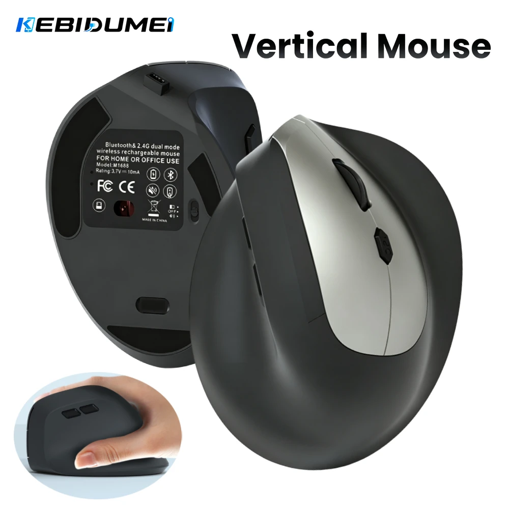 KEBIDUMEI Vertikale Maus Kabellos Wiederaufladbar Bluetooth 5.2 2.4G Ergonomische Mäuse 1600DPI 6 Tasten für Laptop Computer Desktop