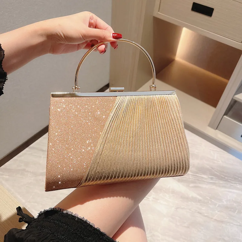 

2022 Gold Women Handbag Luxury Silver Evening Bolsos Clutch Party Chain Shoulder Female Sequin Wedding Purse Bags