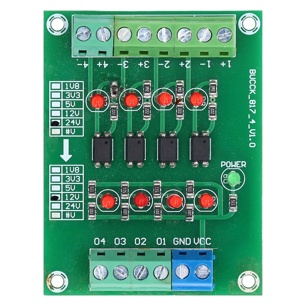24V to 5V Optocoupler Isolation Board 4 Channel Isolation Module PLC Signal Converter Level Shifting PNP NPN