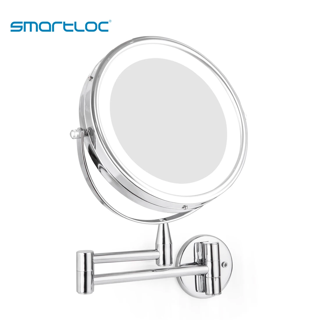 Smartloc Extendable LED 8 inch 5X/10X Magnifying Bathroom Wall Mounted Mirror Mural Light Vanity Makeup Bath Cosmetic Mirrors