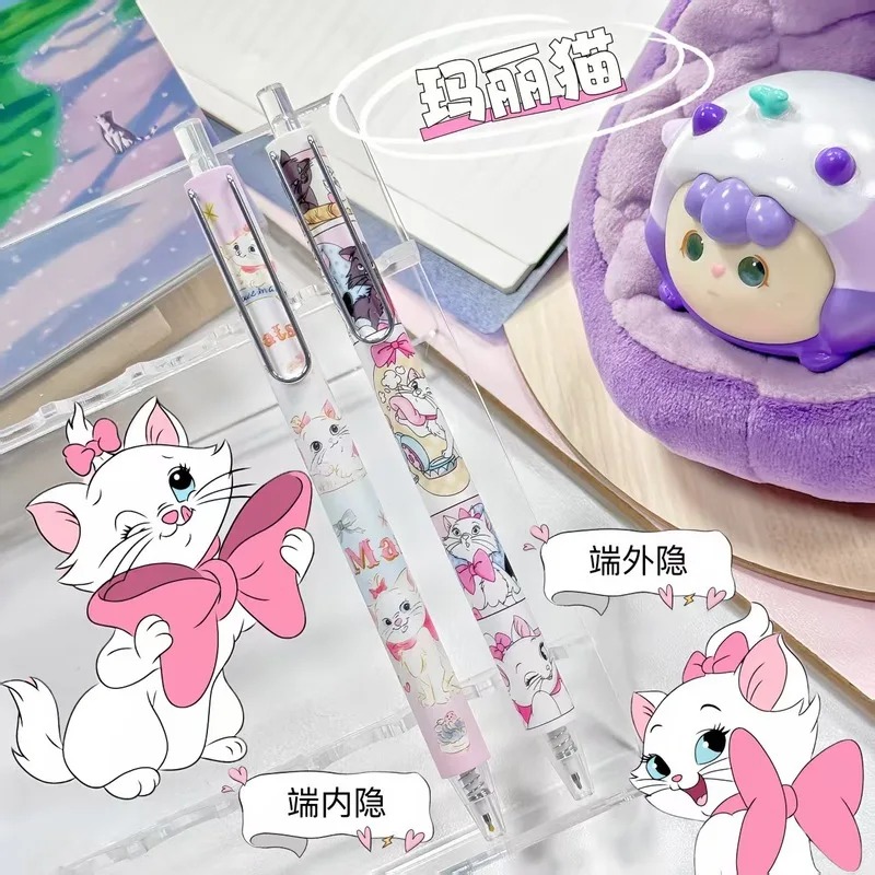 6/24 قطعة ديزني ماري القط قلم محايد اللون لطيف مركز منخفض الجاذبية الكتابة السلس 0.5 الأسود الصحافة القلم القرطاسية هدية #2
