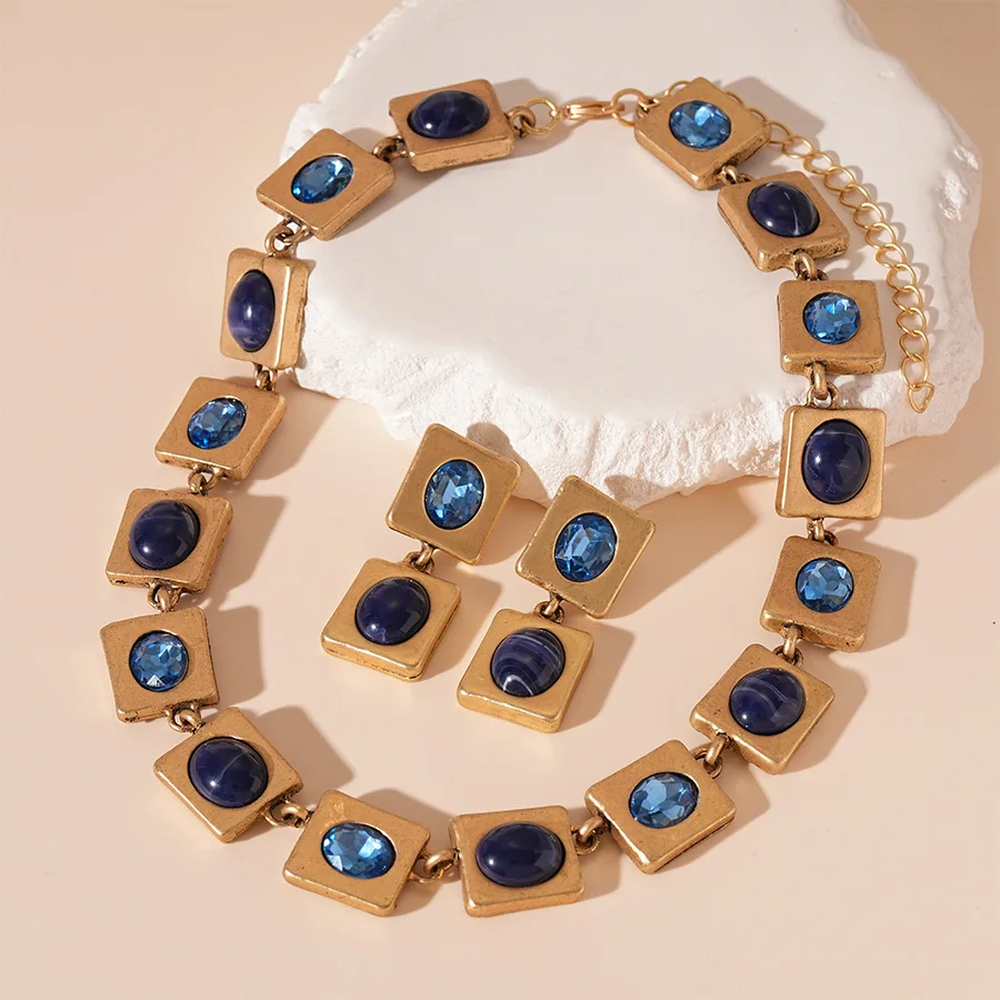 

New Simple Square Earrings Necklace for Women Rhinestone Vintage Drop Earring 2026 Fashion Wedding Bride Jewelry Set