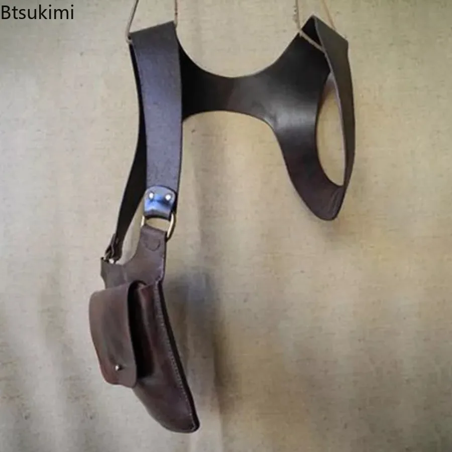 Medieval Vintage Underarm Shoulder Harness Bag Leather Mobile Phone Wallet Holster Gothic Vest Pouch Pocket Festival Costume view 4