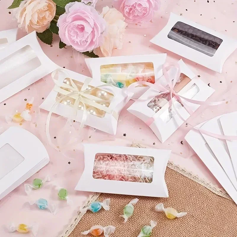 

Paper Pillow Gift Box Transparent PVC Window Box Used for Birthday Parties Christmas Wedding Packaging Jewelry Candy