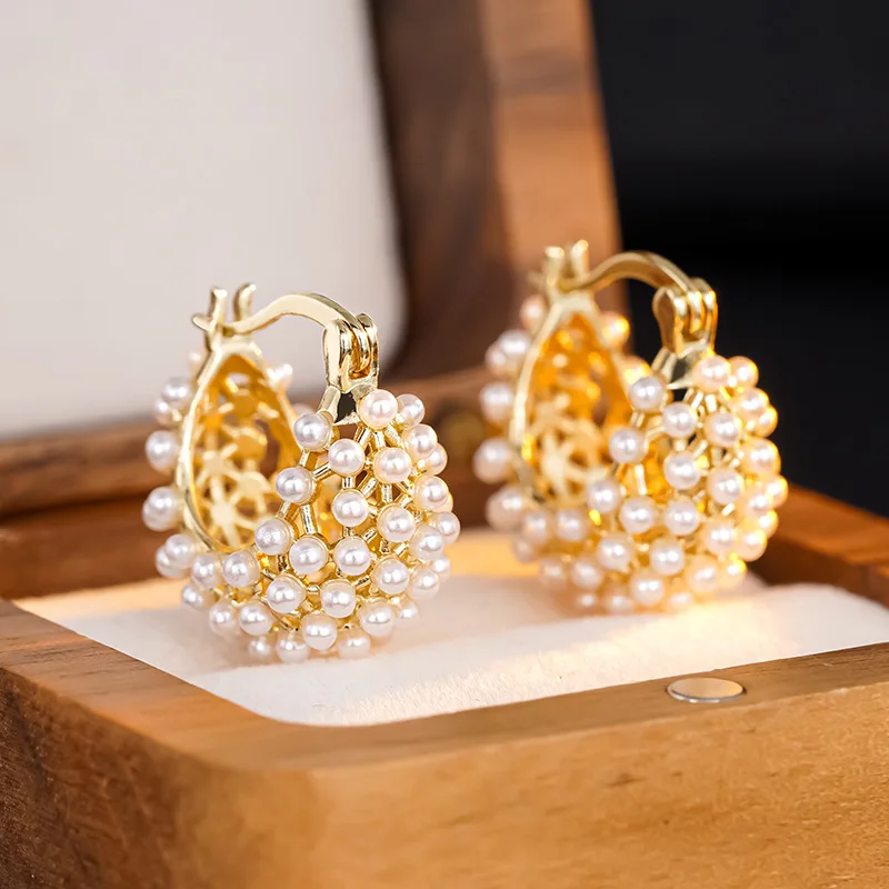 Exquisite Sweet Female Earrings 925 Sterling Silver Pearl Hollow Flower Basket Full Zircon Earrings for Women Promise Jewelry