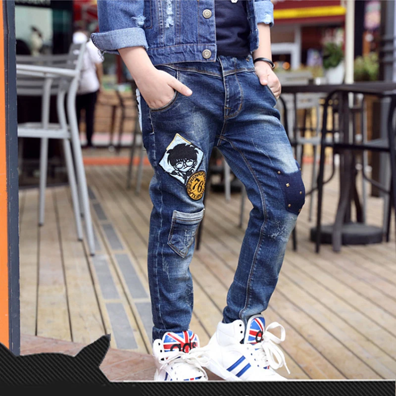 3-12 Years Spring Autumn Boys Jeans Slim Fit Style Cartoon Pattern Long Casual Trousers For Kids Children Handsome Pants