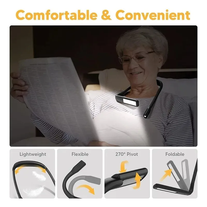Luci da lettura a LED per collo Lampada da lettura flessibile ricaricabile Lampada da libro sospesa portatile regolabile pieghevole per illuminazione da campeggio