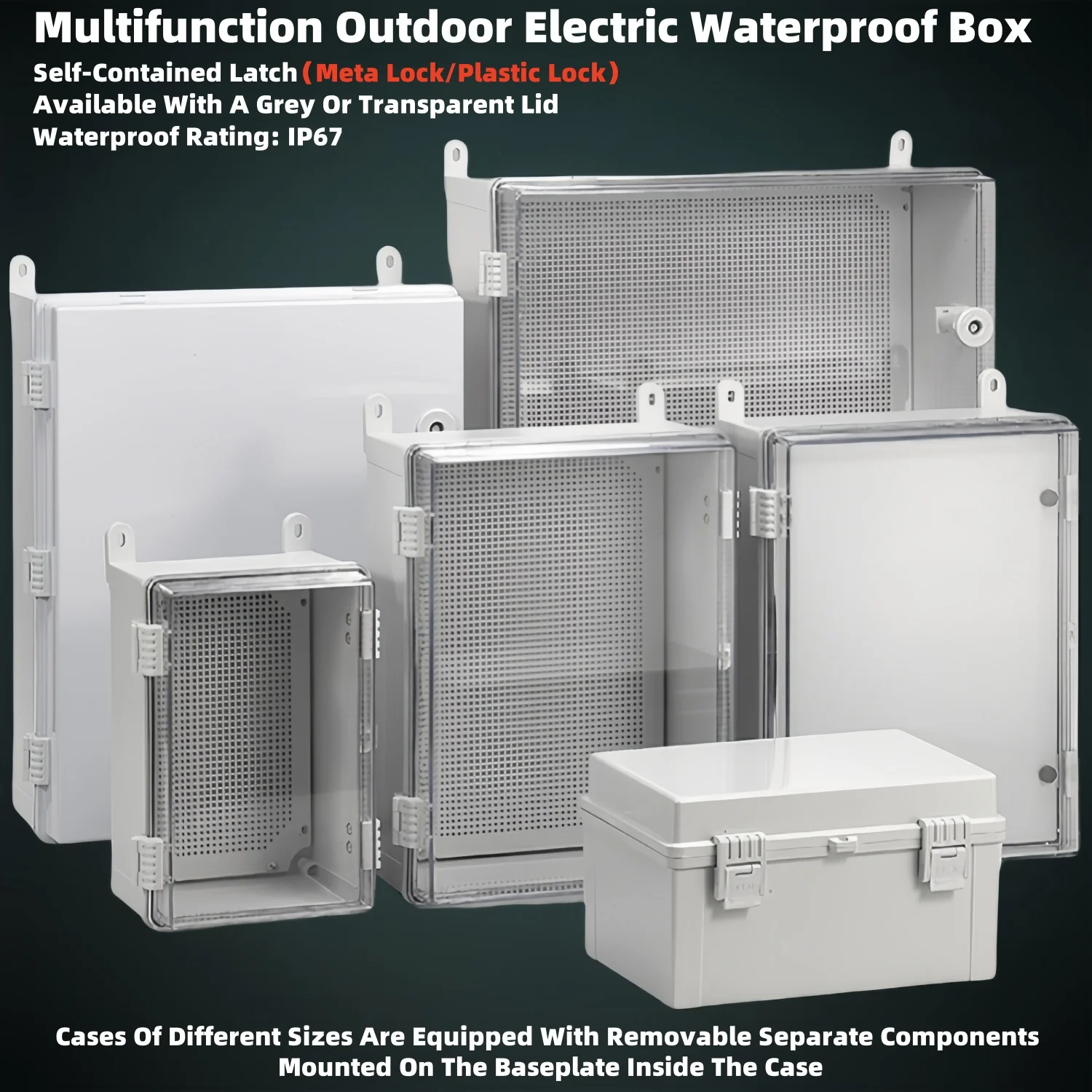 Weatherproof Outdoor Electrical Box Junction Box IP67 ABS Plastic Enclosure Project Box with Mounting Plate with Wall Bracket