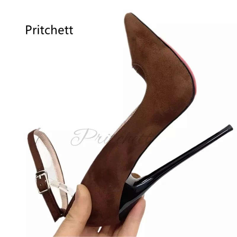 

Faux Suede Stiletto Pumps for Women 16Cm Sexy High Heels Pointed Toe Ankle Strap Shallow Multi-Color Nightclub Pole Dance Shoes