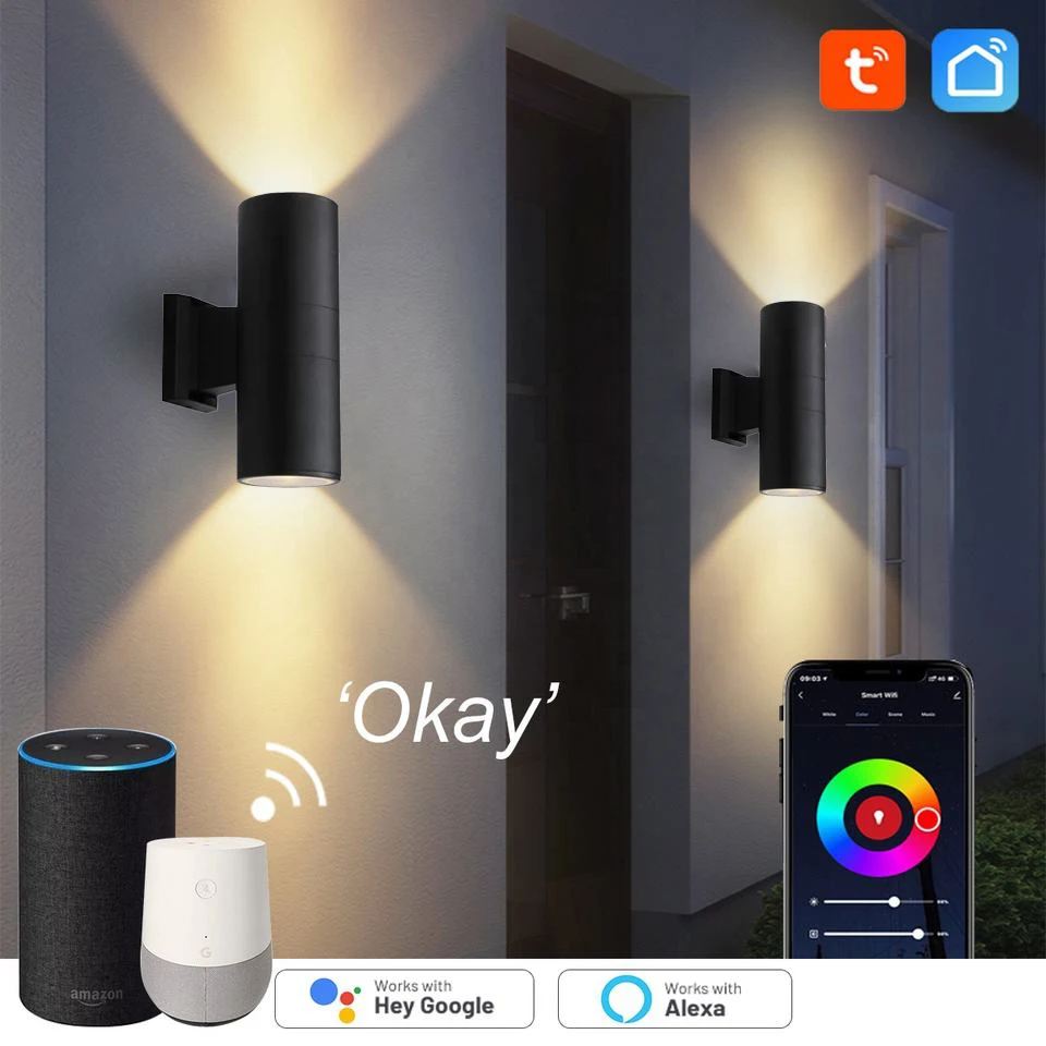 Tuya Smart Up Down Lampada da parete per esterni RGBW luminosa, funzione vocale con supporto colore con attenuazione Smart Life, funziona con Alexa