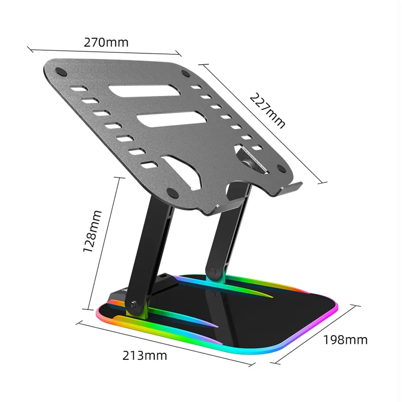 Soporte de aleación para ordenador portátil, Base de luz RGB con HUB 3 puertos USB 2,0, Base de Elevación plegable para Notebook