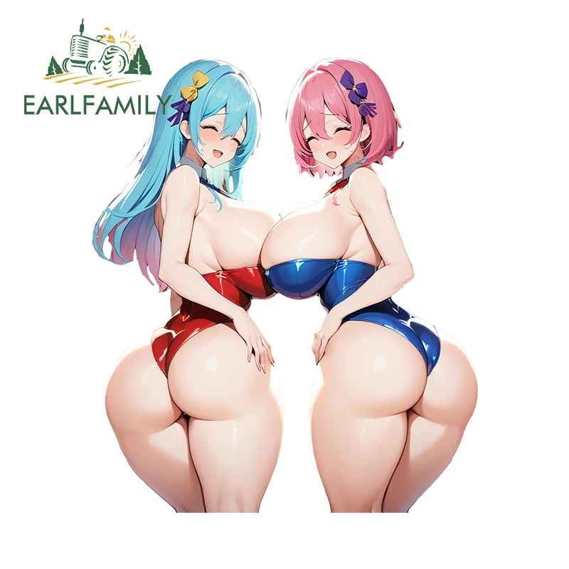 EARLFAMILY 13cm x 11cm AI Generated Sister Stickers NSFW Big Buttock Ass Huge Breasts Decals Seductive Thighs Trunk Decoration